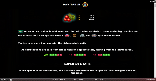 super 50 stars paytable 3 paytable