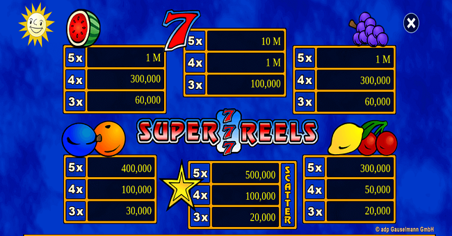 super 7 reels paytable paytable