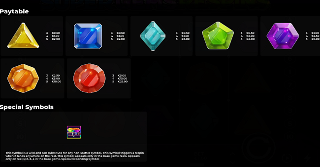 super gems respins paytable paytable