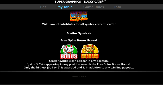 super graphics lucky cats paytable 3 paytable
