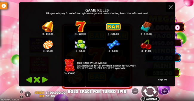 super gummy strike paytable 1 paytable