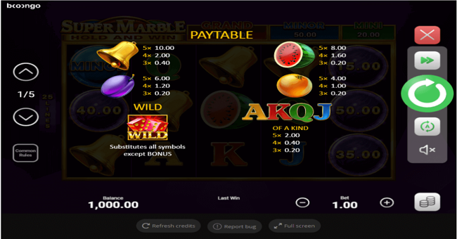 super marble paytable paytable