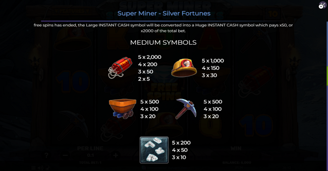 super miner silver fortunes paytable 1 paytable