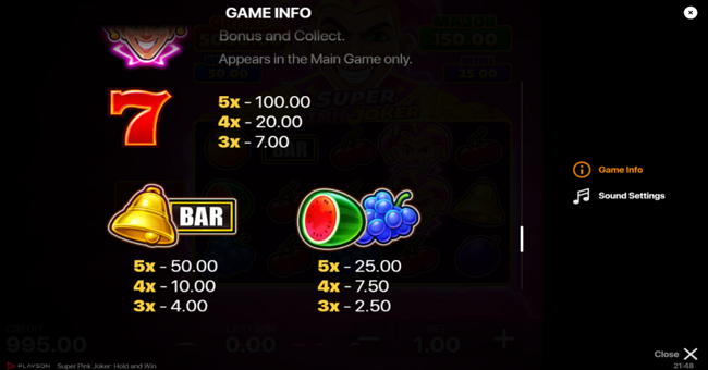 super pink joker hold and win paytable 1 paytable