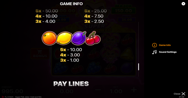super pink joker hold and win paytable 2 paytable