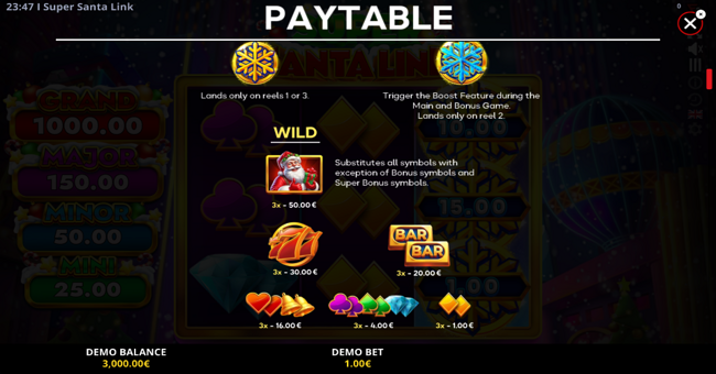 super santa link paytable paytable