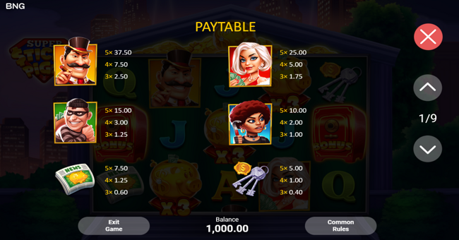 super sticky piggy paytable 1 paytable