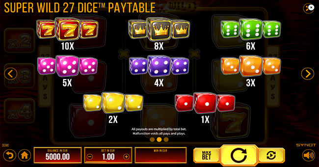 super wild 27 dice paytable paytable