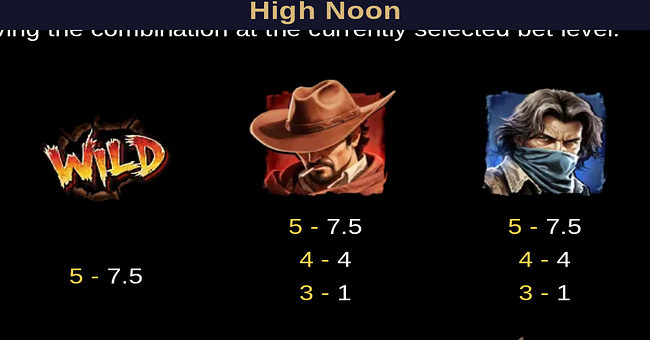 tada gaming high noon paytable 1 paytable