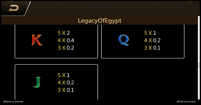 tada gaming legacy of egypt paytable 3 paytable