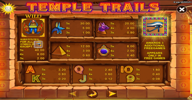 temple trails paytable paytable