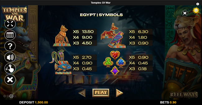 temples of war paytable 1 paytable