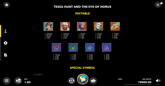 tessa hunt and the eye of horus paytable paytable