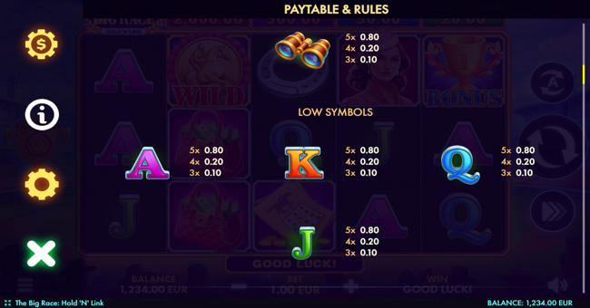 the big race hold n link paytable 3 paytable
