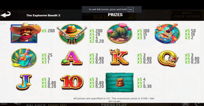 the explosive bandit 2 paytable paytable