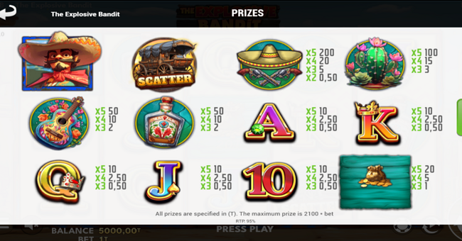 the explosive bandit paytable paytable