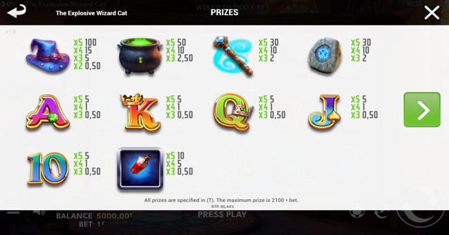 the explosive wizard cat paytable 1 paytable