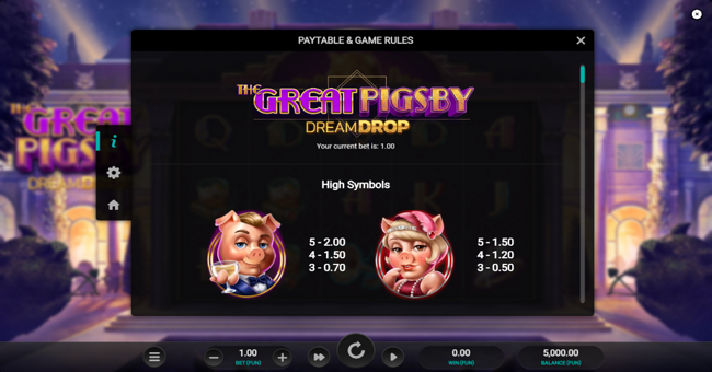 the great pigsby dream drop paytable 1 paytable