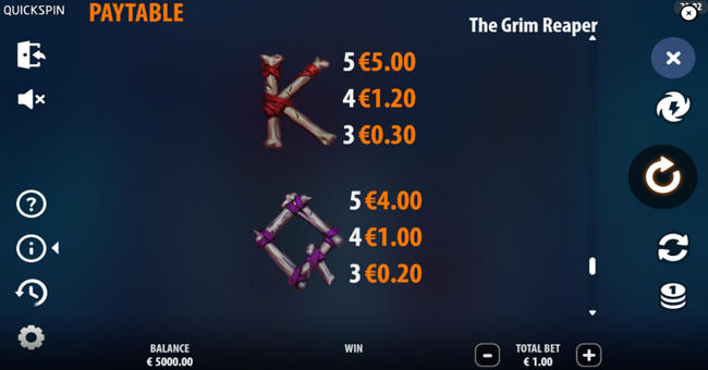 the grim reaper paytable 5 paytable
