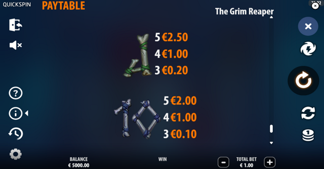 the grim reaper paytable 6 paytable