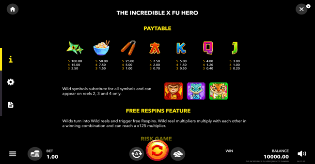 the incredible x fu hero paytable paytable