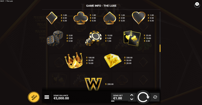 the luxe paytable paytable