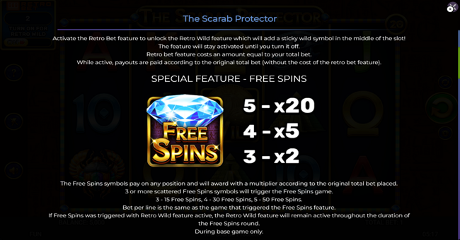 the scarab protector paytable 1 paytable