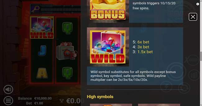 the vault chase paytable 1 paytable