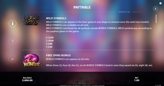 the watcher paytable 1 paytable