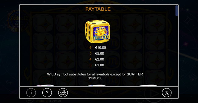 the zodiac water edition dice paytable 1 paytable