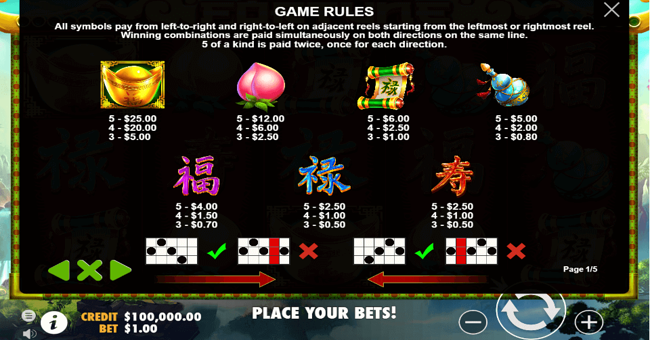 three star fortune paytable paytable