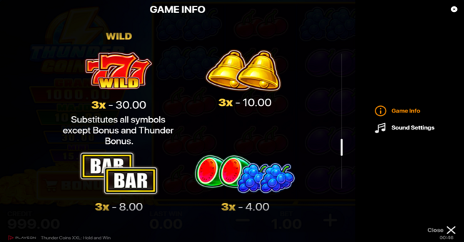 thunder coins xxl paytable 1 paytable