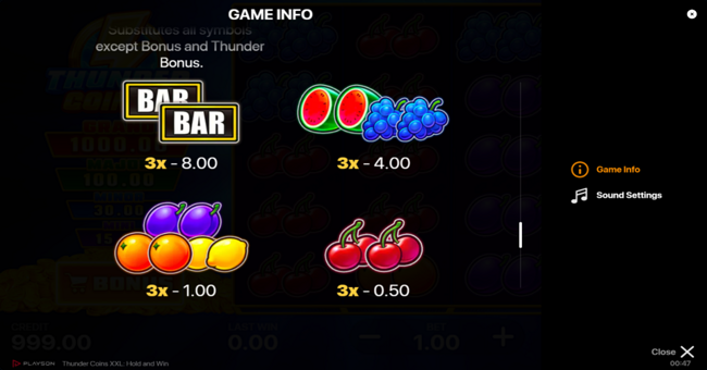 thunder coins xxl paytable 2 paytable