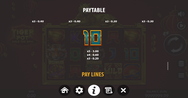 tiger pot hold the spin paytable 4 paytable