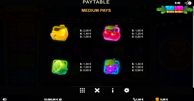 tiki baka boom boom paytable 1 paytable