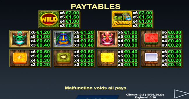 tiki runner gigablox paytable paytable