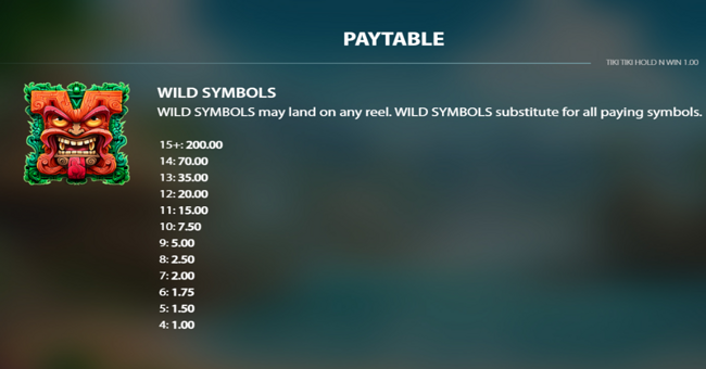 tiki tiki hold n win paytable 1 paytable
