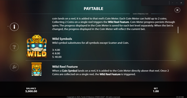 tomb of mystery paytable 2 paytable