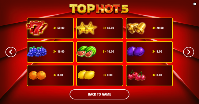 top hot 5 paytable paytable