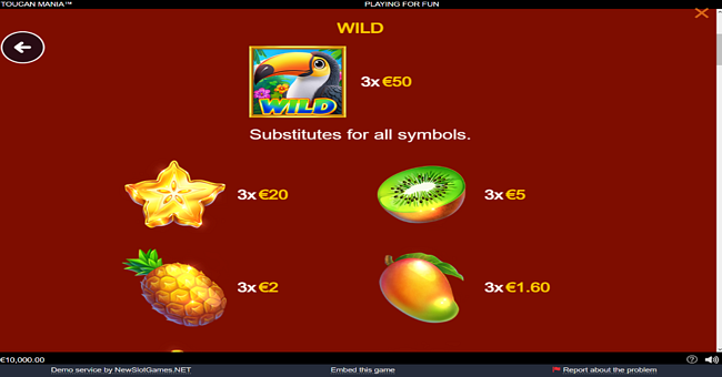 toucan mania paytable 1 paytable