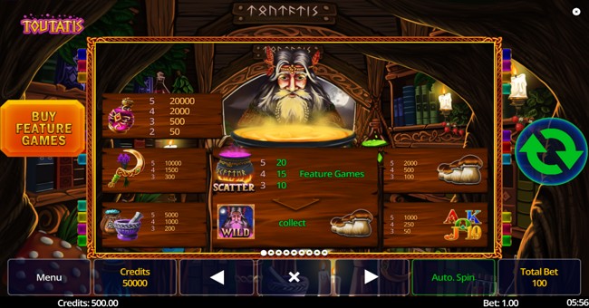 toutatis paytable paytable