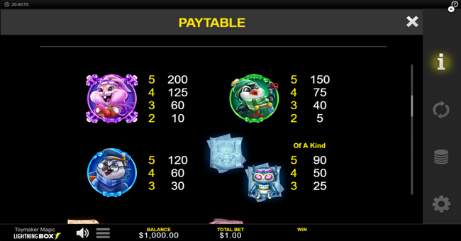 toymaker magic paytable 1 paytable