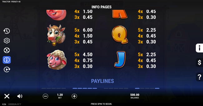 tractor frenzy 40 paytable 3 paytable