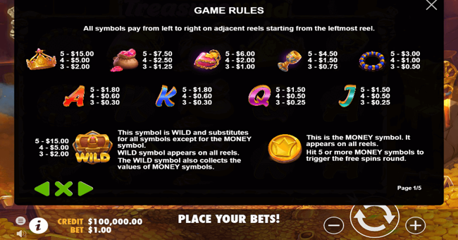 treasure wild paytable paytable
