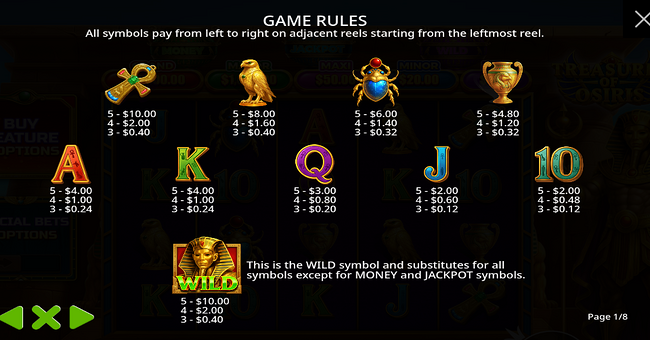 treasures of osiris paytable 1 paytable