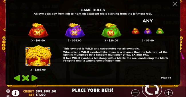 tree of riches 1 paytable