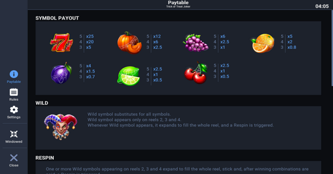 trick or treat joker paytable paytable