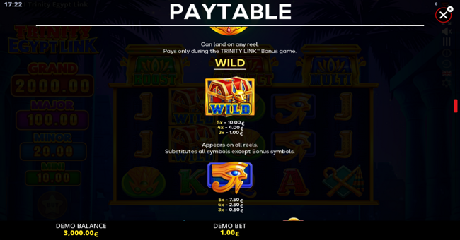 trinity egypt link paytable 1 paytable