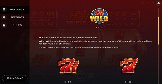 triple 7s paytable 1 paytable