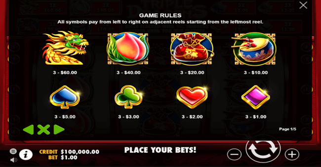 triple dragons paytable paytable